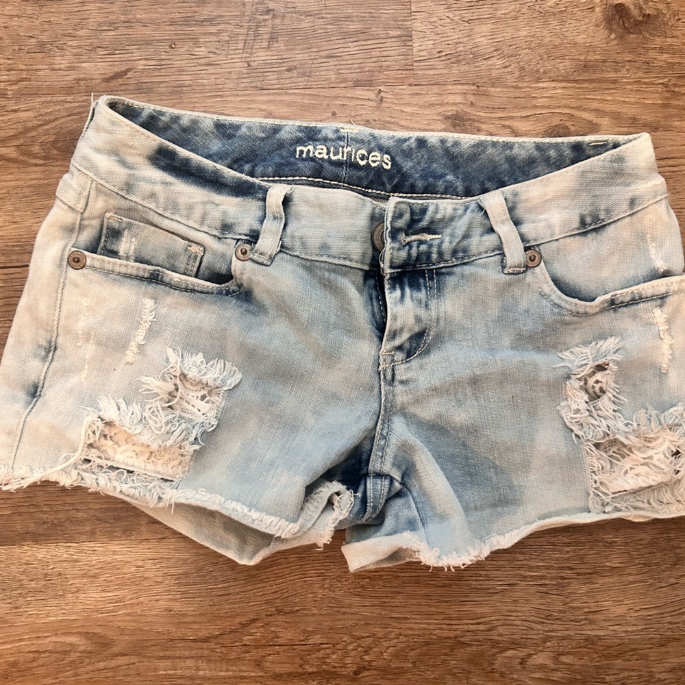 Maurices Light Blue Frayed Jean Shorts